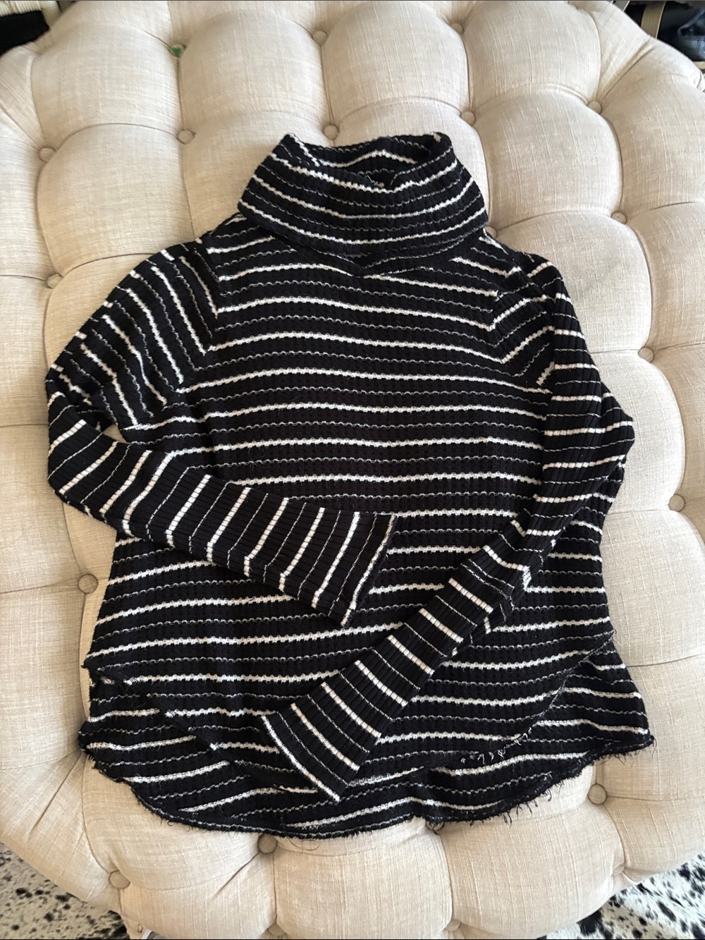 We The Free Black & White Striped Turtleneck Sweater